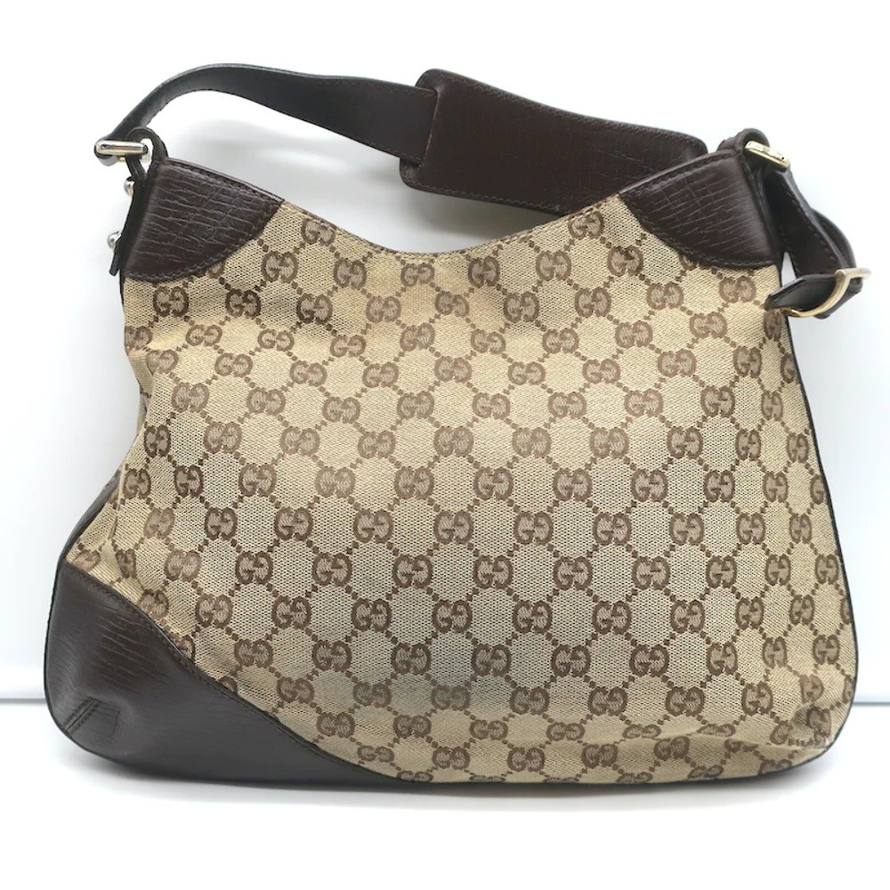 Gucci Hasler Horsebit Hobo GG Monogram Canvas & Brown Leather Shoulder Bag - Picture 6 of 12